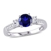 Thumbnail Image 0 of 6.0mm Lab-Created Blue and White Sapphire Three Stone Engagement Ring in 10K White Gold with Diamond Accents