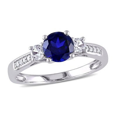 Previs site ego Menselijk ras 6.0mm Lab-Created Blue and White Sapphire Three Stone Engagement Ring in  10K White Gold with Diamond Accents | Zales