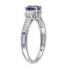 Thumbnail Image 2 of 6.0mm Lab-Created Blue and White Sapphire Three Stone Engagement Ring in 10K White Gold with Diamond Accents