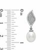 Thumbnail Image 2 of Honora 7.5-8.0mm Freshwater Cultured Pearl and 1/10 CT. T.W. Diamond Leaf Earrings in Sterling Silver