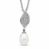 Thumbnail Image 0 of Honora 8.0 - 8.5mm Cultured Freshwater Pearl and Diamond Accent Leaf Pendant in Sterling Silver