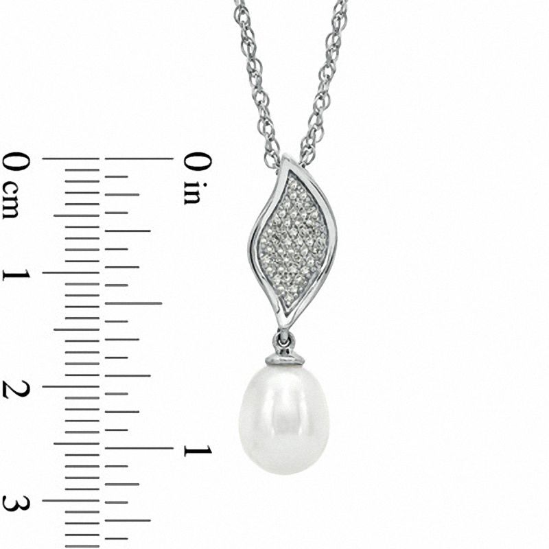 Honora 8.0 - 8.5mm Cultured Freshwater Pearl and Diamond Accent Leaf Pendant in Sterling Silver