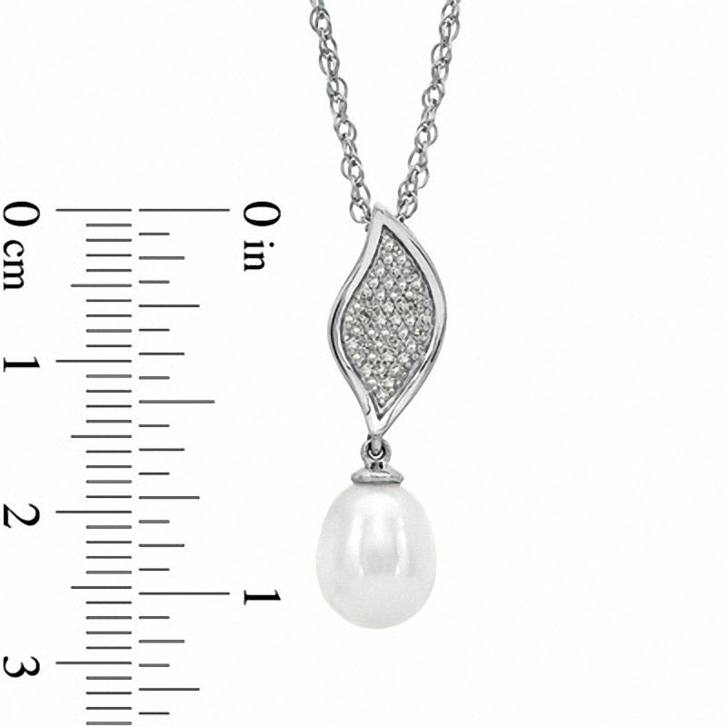Main Image 2 of Honora 8.0-8.5mm Freshwater Cultured Pearl and Diamond Accent Leaf Pendant in Sterling Silver