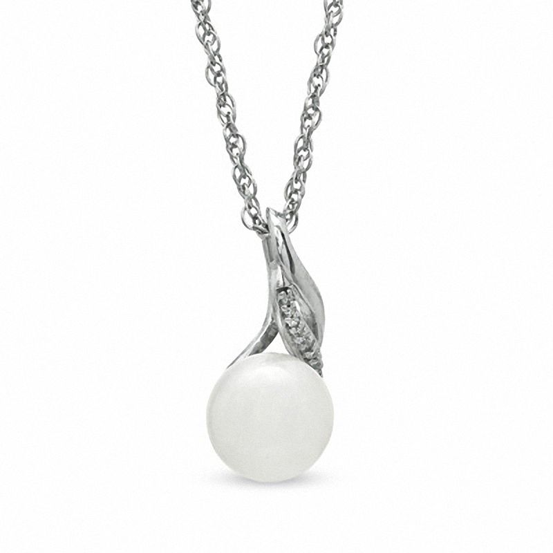 Main Image 1 of Honora 8.5-9.0mm Freshwater Cultured Pearl and Diamond Accent Swirl Pendant in Sterling Silver
