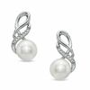Thumbnail Image 1 of Honora 6.5-7.0mm Freshwater Cultured Pearl and Diamond Accent Swirl Earrings in Sterling Silver