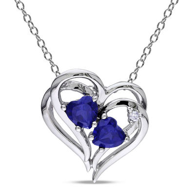 heart pendant pave silver heart blue sapphire  heart pendant Diamond  sapphire heart