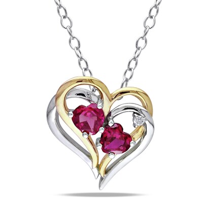 Sterling Silver Heart 100-facet Synthetic Ruby/CZ 18 Inch Necklace Sterling Silver Heart 100-facet Synthetic Ruby/CZ 18 Inch Necklace