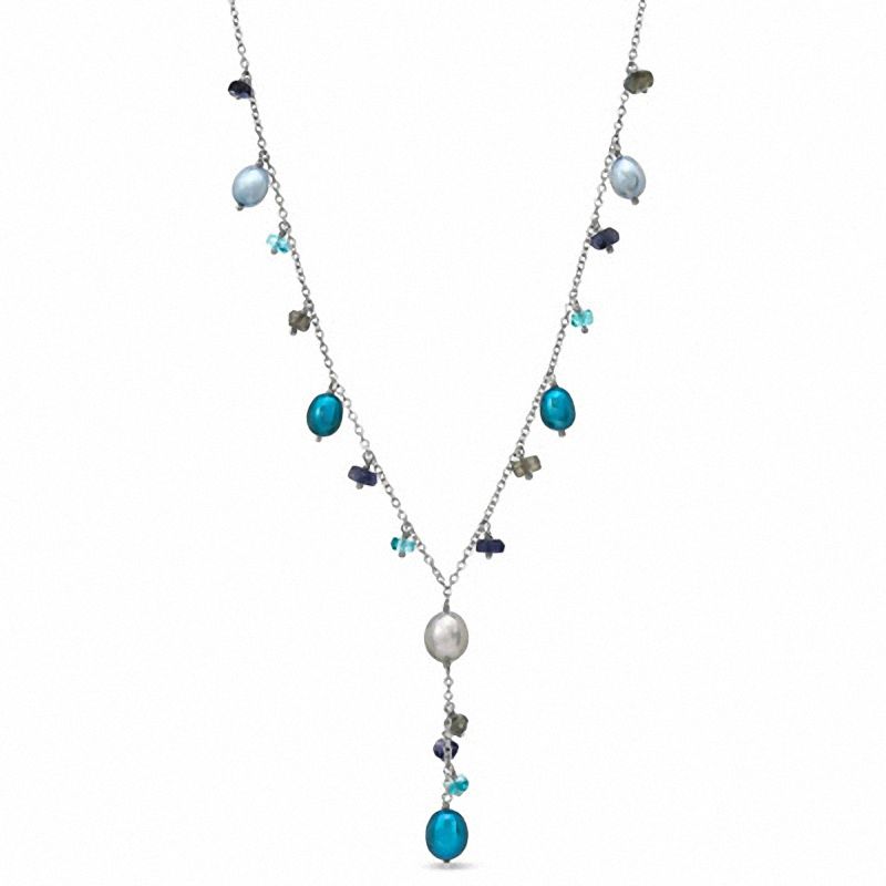Main Image 1 of Honora 6.0-8.0mm Freshwater Cultured Pearl and Multi-Semi-Precious Gemstone Necklace in Sterling Silver
