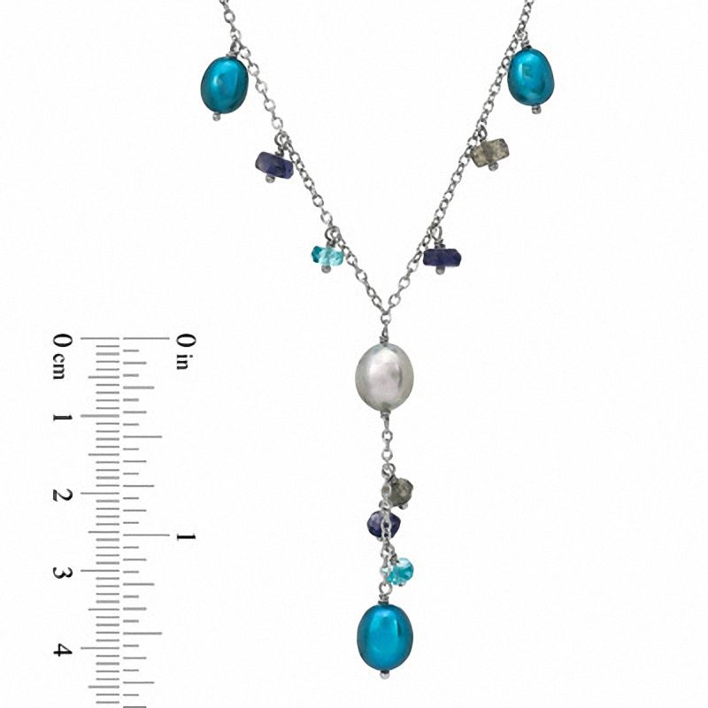 Main Image 2 of Honora 6.0-8.0mm Freshwater Cultured Pearl and Multi-Semi-Precious Gemstone Necklace in Sterling Silver