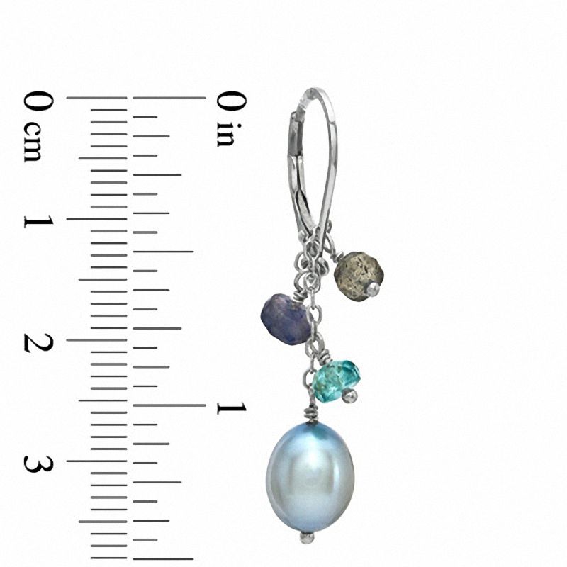 Main Image 2 of Honora 7.5-8.0mm Sky Blue Freshwater Cultured Pearl and Multi-Gemstone Earrings in Sterling Silver