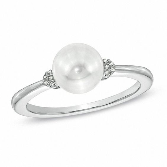 Honora 7.5 - 8.0mm Cultured Freshwater Pearl and Diamond Accent Ring in Sterling Silver