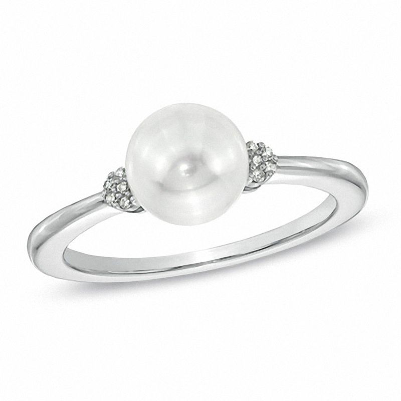 Main Image 1 of Honora 7.5-8.0mm Freshwater Cultured Pearl and Diamond Accent Ring in Sterling Silver