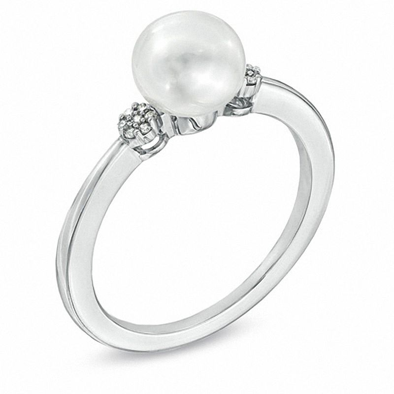 Main Image 2 of Honora 7.5-8.0mm Freshwater Cultured Pearl and Diamond Accent Ring in Sterling Silver