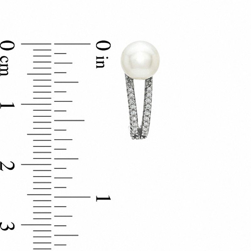 Main Image 2 of Honora 6.5-7.0mm Freshwater Cultured Pearl and 1/10 CT. T.W. Diamond Earrings in Sterling Silver