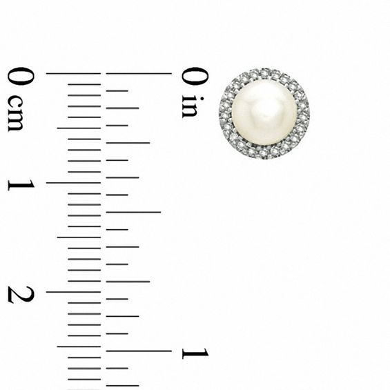 Honora 5.5-6.0mm Freshwater Cultured Pearl and 1/10 CT. T.w. Diamond Frame Earrings in Sterling Silver