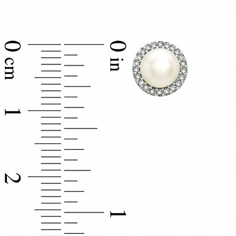 Main Image 2 of Honora 5.5-6.0mm Freshwater Cultured Pearl and 1/10 CT. T.W. Diamond Frame Earrings in Sterling Silver