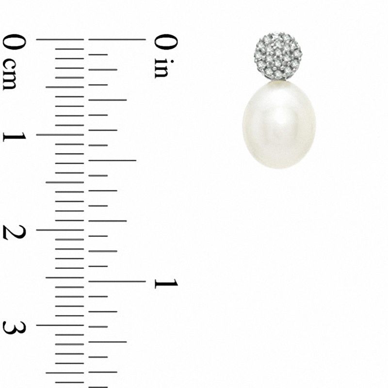 Main Image 2 of Honora 7.5-8.0mm Freshwater Cultured Pearl and Diamond Accent Drop Earrings in Sterling Silver