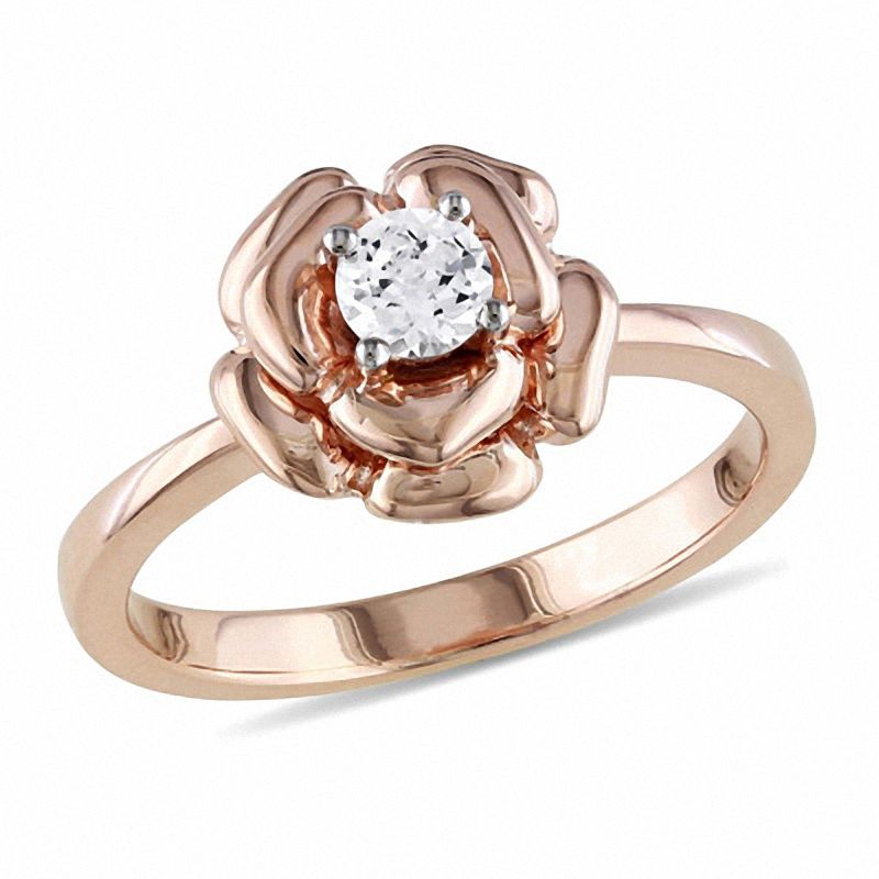 4.0mm Lab-Created White Sapphire Rose Ring in Pink Rhodium Sterling Silver