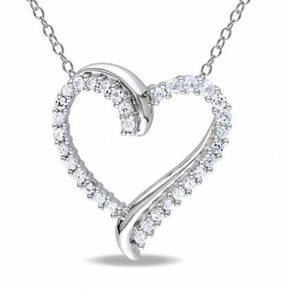 Lab-Created White Sapphire Heart Pendant in Sterling Silver