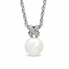 Thumbnail Image 1 of Honora 7.5-8.0mm Freshwater Cultured Pearl and Diamond Accent "X" Pendant in Sterling Silver
