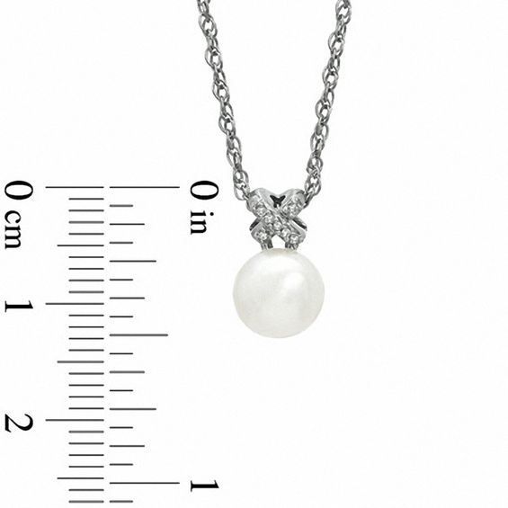 Honora 7.5-8.0mm Freshwater Cultured Pearl and Diamond Accent "X" Pendant in Sterling Silver