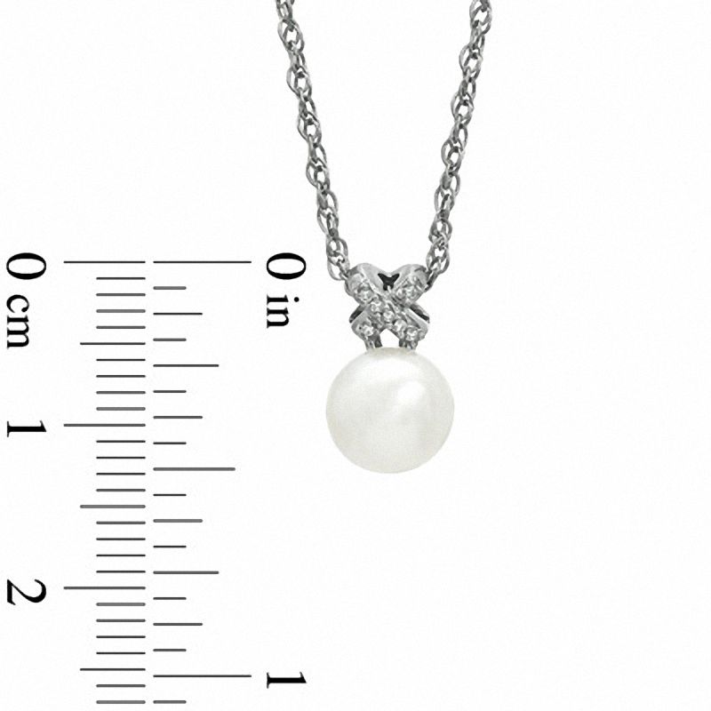 Main Image 2 of Honora 7.5-8.0mm Freshwater Cultured Pearl and Diamond Accent "X" Pendant in Sterling Silver