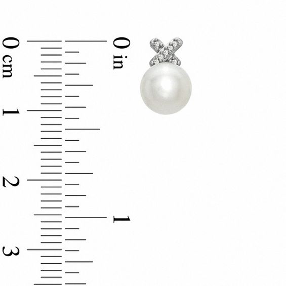 Honora 7.0-7.5mm Freshwater Cultured Pearl and Diamond Accent "X" Earrings in Sterling Silver