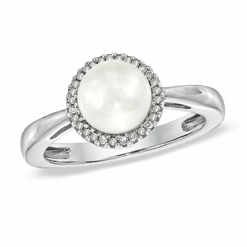 Main Image 1 of Honora 7.5-8.0mm Freshwater Cultured Pearl and Diamond Accent Frame Ring in Sterling Silver