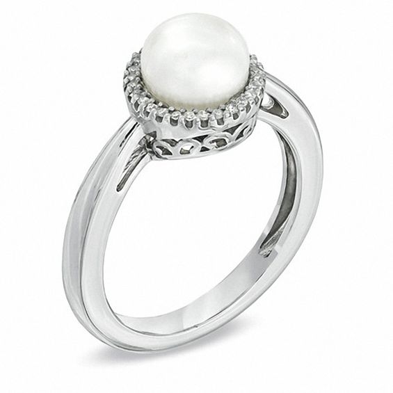 Honora 7.5-8.0mm Freshwater Cultured Pearl and Diamond Accent Frame Ring in Sterling Silver