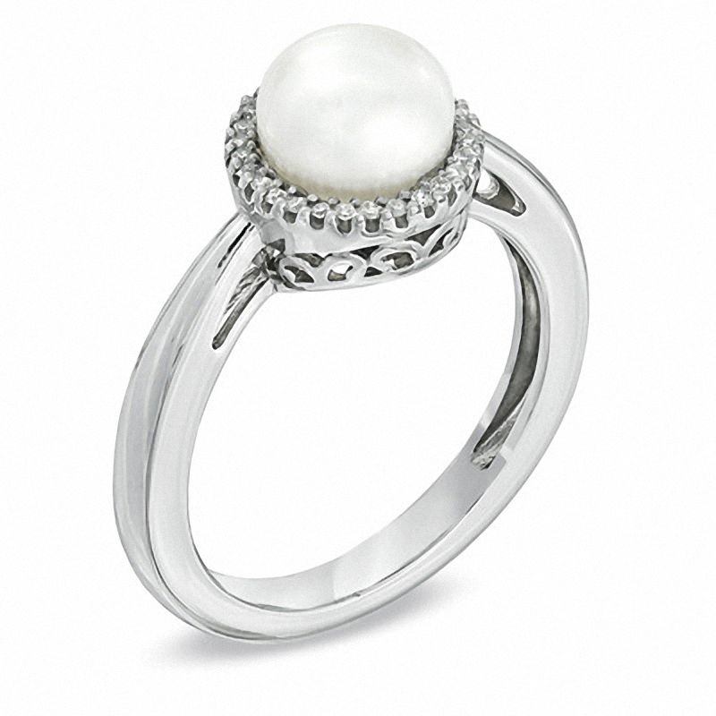 Main Image 2 of Honora 7.5-8.0mm Freshwater Cultured Pearl and Diamond Accent Frame Ring in Sterling Silver