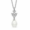 Thumbnail Image 0 of 9.0 - 9.5mm Cultured Freshwater Pearl and 1/10 CT. T.W. Diamond Chandelier Pendant in Sterling Silver
