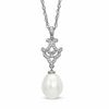 Thumbnail Image 1 of 9.0-9.5mm Freshwater Cultured Pearl and 1/10 CT. T.W. Diamond Chandelier Pendant in Sterling Silver