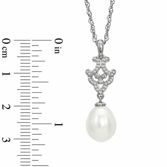 9.0-9.5mm Freshwater Cultured Pearl and 1/10 CT. T.w. Diamond Chandelier Pendant in Sterling Silver