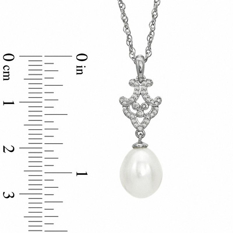 Main Image 2 of 9.0-9.5mm Freshwater Cultured Pearl and 1/10 CT. T.W. Diamond Chandelier Pendant in Sterling Silver