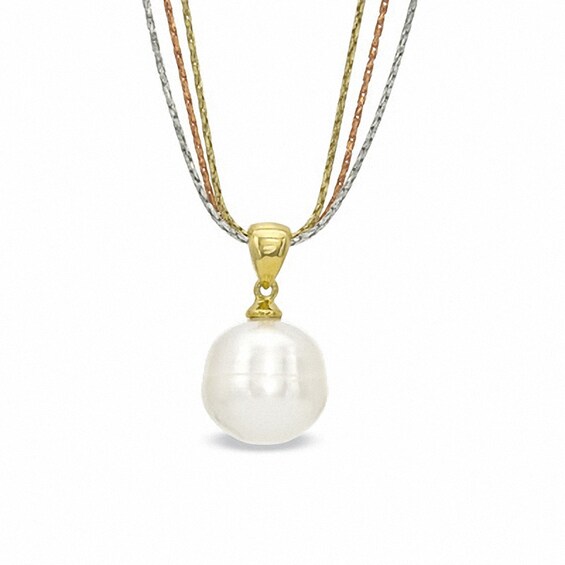 Honora 12.0-13.0mm Freshwater Cultured Pearl Pendant in Sterling Silver and 18K Gold Plate