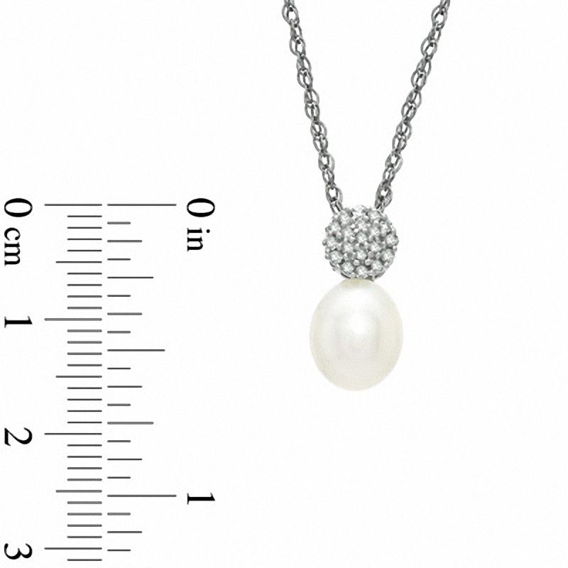 Main Image 2 of Honora 7.5-8.0mm Freshwater Cultured Pearl and Diamond Accent Pendant in Sterling Silver