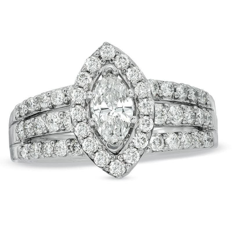 Main Image 1 of 1-1/2 CT. T.W. Marquise Diamond Frame Engagement Ring in 14K White Gold