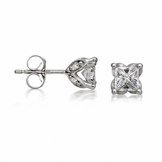 7/8 CT. T.w. Princess-Cut Diamond Stud Earrings in 14K White Gold