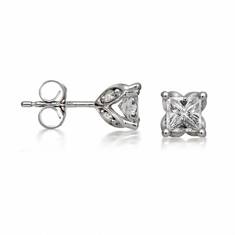 Main Image 1 of 7/8 CT. T.W. Princess-Cut Diamond Stud Earrings in 14K White Gold