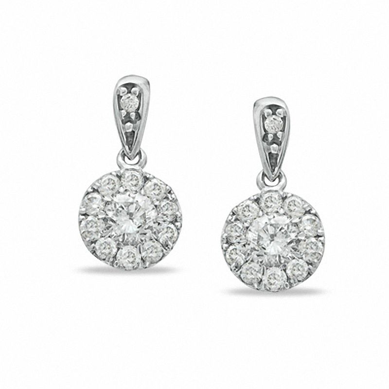 Main Image 1 of 1/2 CT. T.W. Composite Diamond Drop Earrings in 10K White Gold