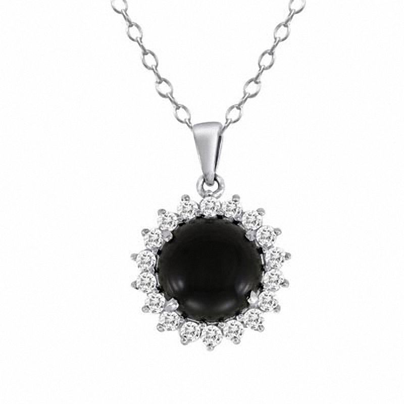 8.0mm Onyx and White Topaz Frame Pendant in Sterling Silver