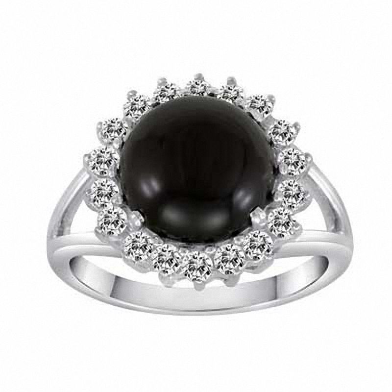Black Onyx & White Topaz Sterling Silver Ring Size 7 