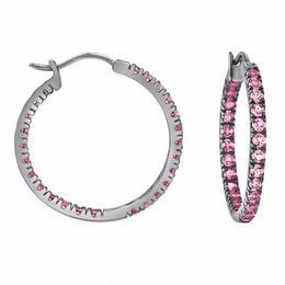 Lab-Created Pink Sapphire Inside-Out Hoop Earrings in Sterling Silver