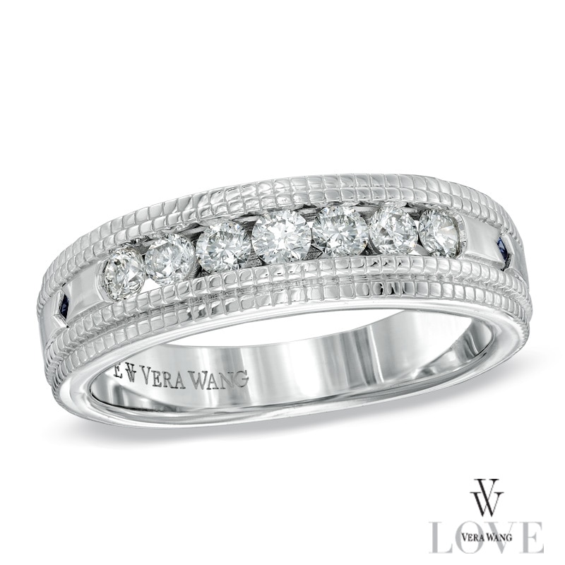 Main Image 1 of Vera Wang Men's 1/2 CT. T.W. Diamond Milgrain Wedding Band in 14K White Gold