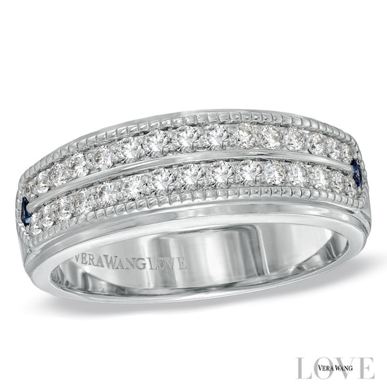Vera Wang Men's 5/8 CT. T.w. Diamond Double Row Wedding Band in 14K White Gold