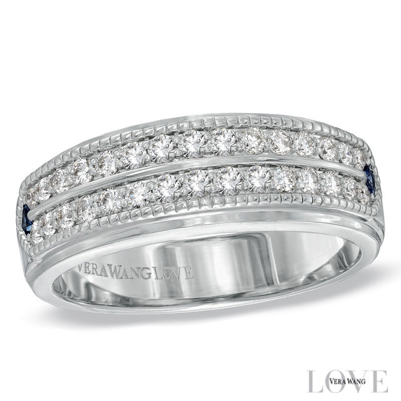 Main Image 1 of Vera Wang Men's 5/8 CT. T.W. Diamond Double Row Wedding Band in 14K White Gold