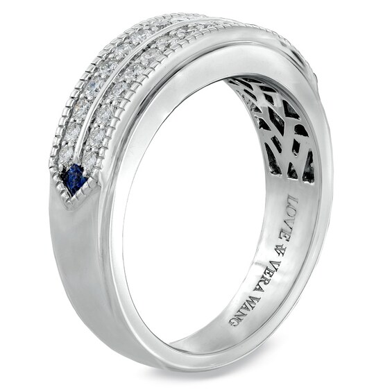 Vera Wang Men's 5/8 CT. T.w. Diamond Double Row Wedding Band in 14K White Gold