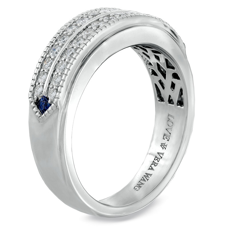 Main Image 2 of Vera Wang Men's 5/8 CT. T.W. Diamond Double Row Wedding Band in 14K White Gold