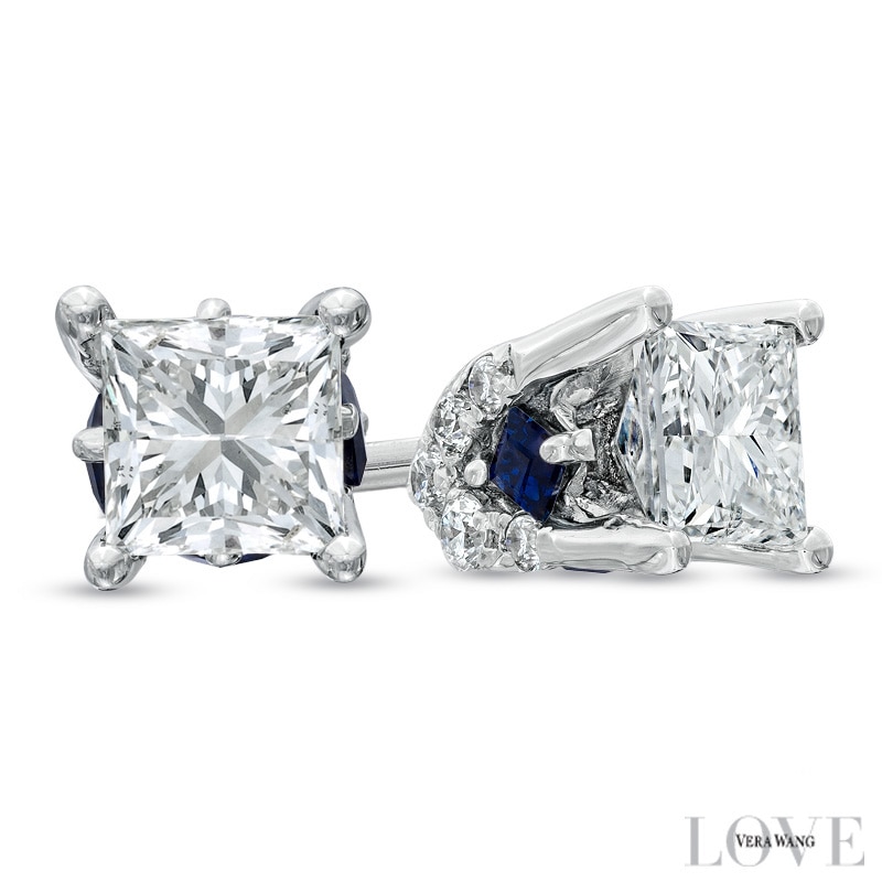 Main Image 1 of Vera Wang Love Collection 3/4 CT. T.W. Princess-Cut Diamond Stud Earrings in 14K White Gold