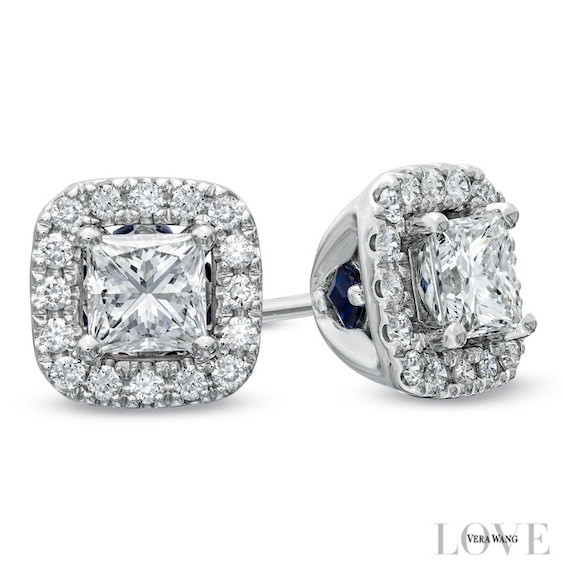 Vera Wang Love Collection 3/4 CT. T.w. Princess-Cut Diamond Frame Stud Earrings in 14K White Gold